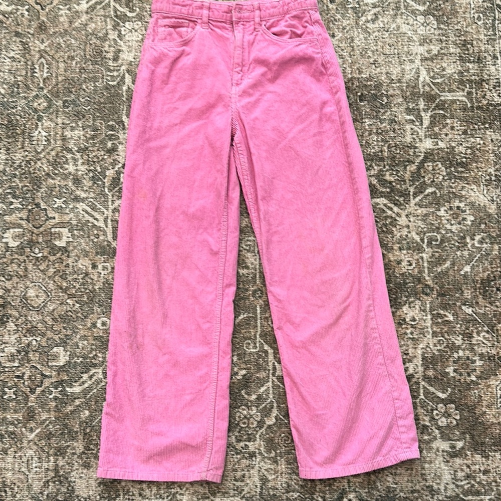 HM Girls size 14 wide leg Pink Corduroy Pants with adjustable waist